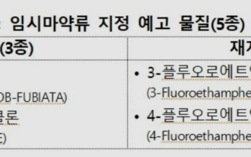 식약처, ‘에이디비-푸비아타’ 등 5종 임시마약류 지정예고